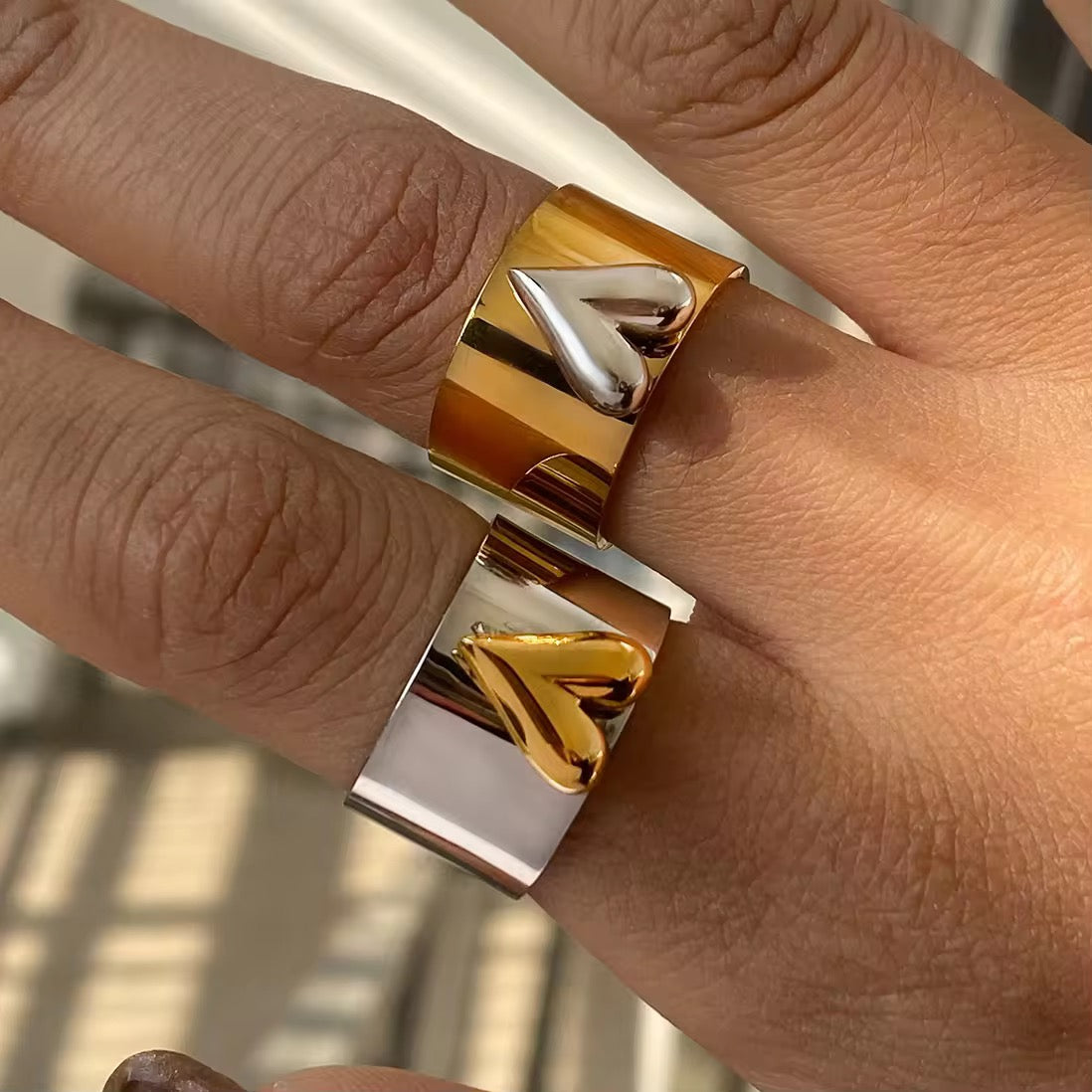 Two Toned Lover Ring (Gold Heart) - Adjustable