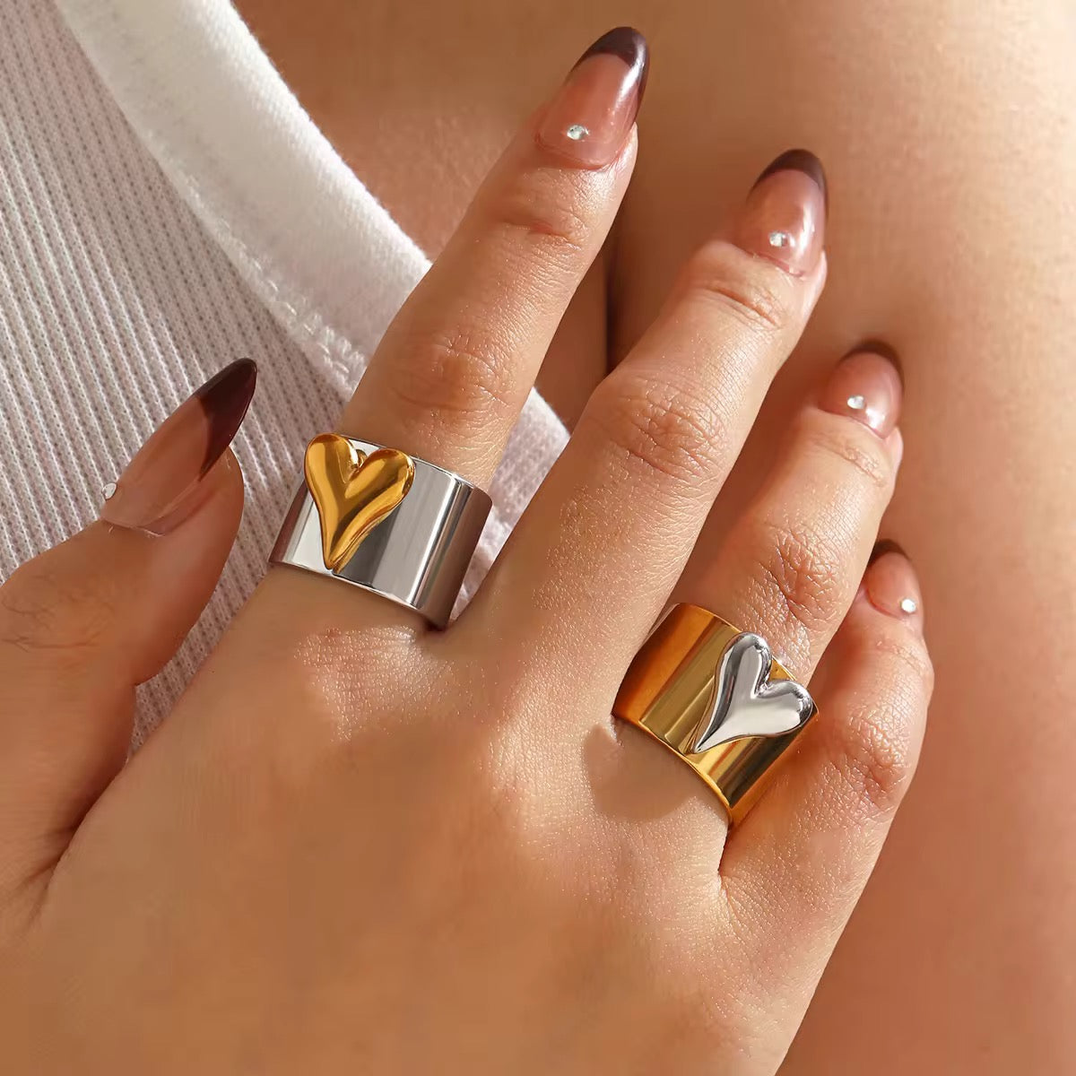 Two Toned Lover Ring (Gold Heart) - Adjustable