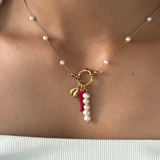 Pearly Mirchi Charm Necklace (Freshwater Pearls)
