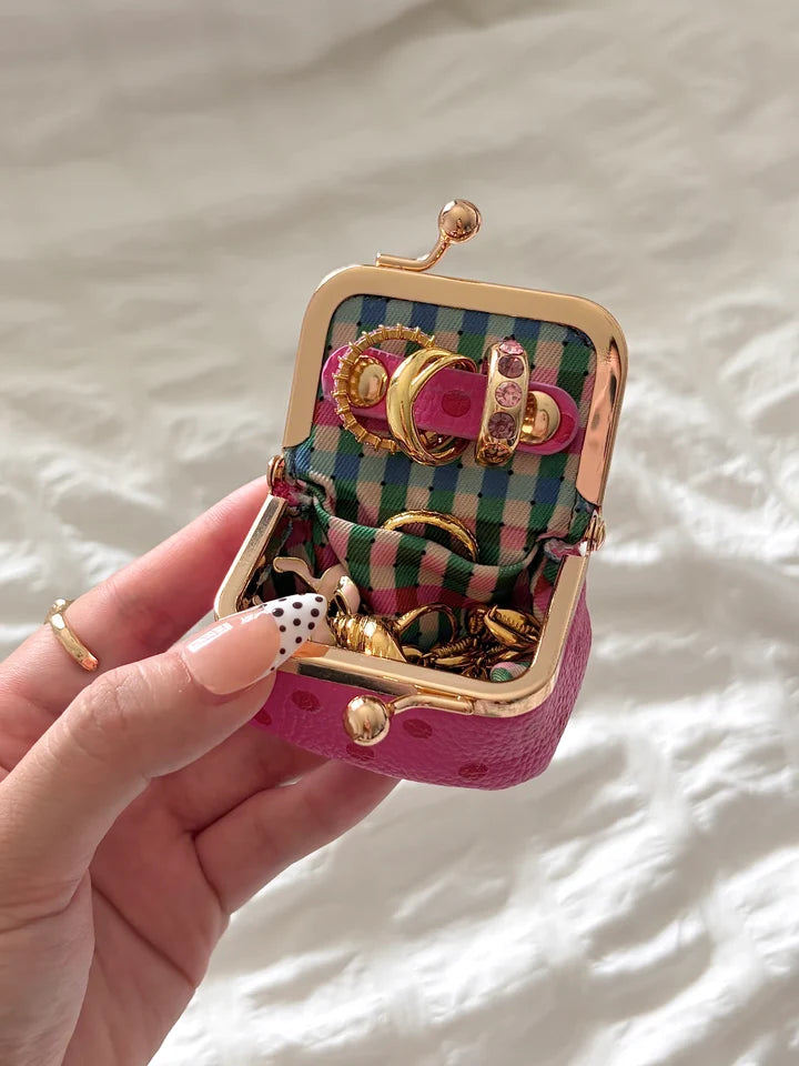 Mini Jewellery Pouch - Pink Polka