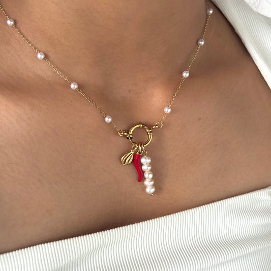 Pearly Mirchi Charm Necklace (Freshwater Pearls)