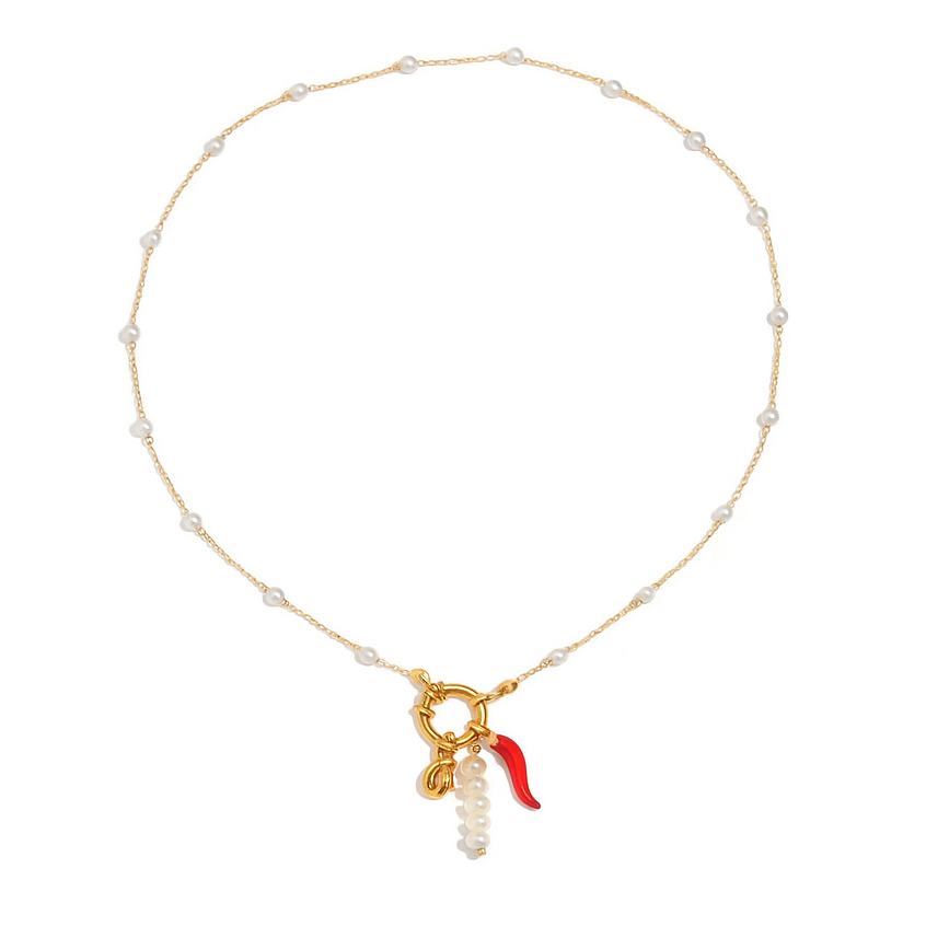 Pearly Mirchi Charm Necklace (Freshwater Pearls)