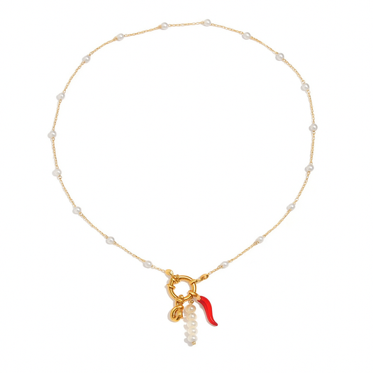 Pearly Mirchi Charm Necklace (Freshwater Pearls)