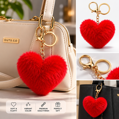 Fluffy Heart Bag Charm - Red