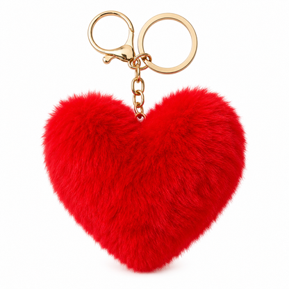 Fluffy Heart Bag Charm - Red