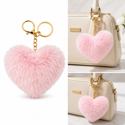 Fluffy Heart Bag Charm - Pink