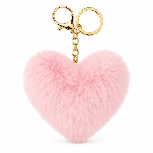 Fluffy Heart Bag Charm - Pink