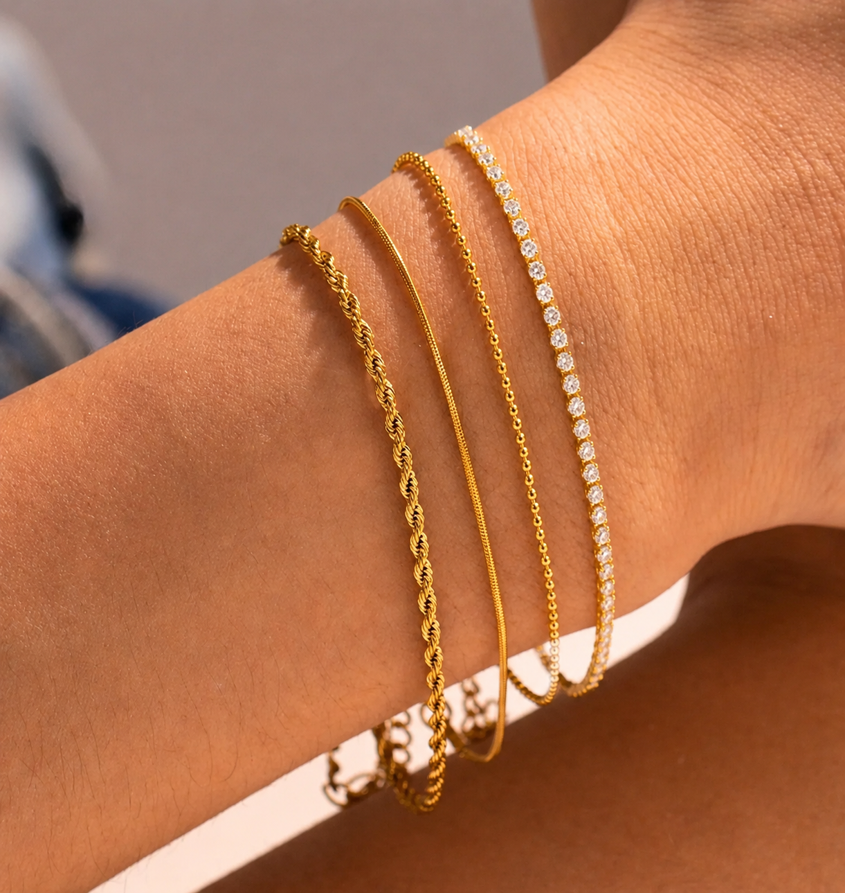 Basic Girl Bracelet Stack (3 Minimal Bracelets + Tennis Bracelet)