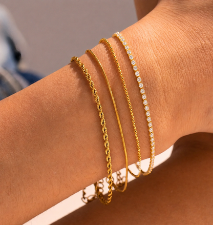 Basic Girl Bracelet Stack (3 Minimal Bracelets + Tennis Bracelet)