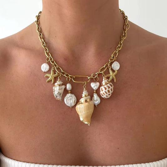 Ocean Charm Necklace (Freshwater Pearls)