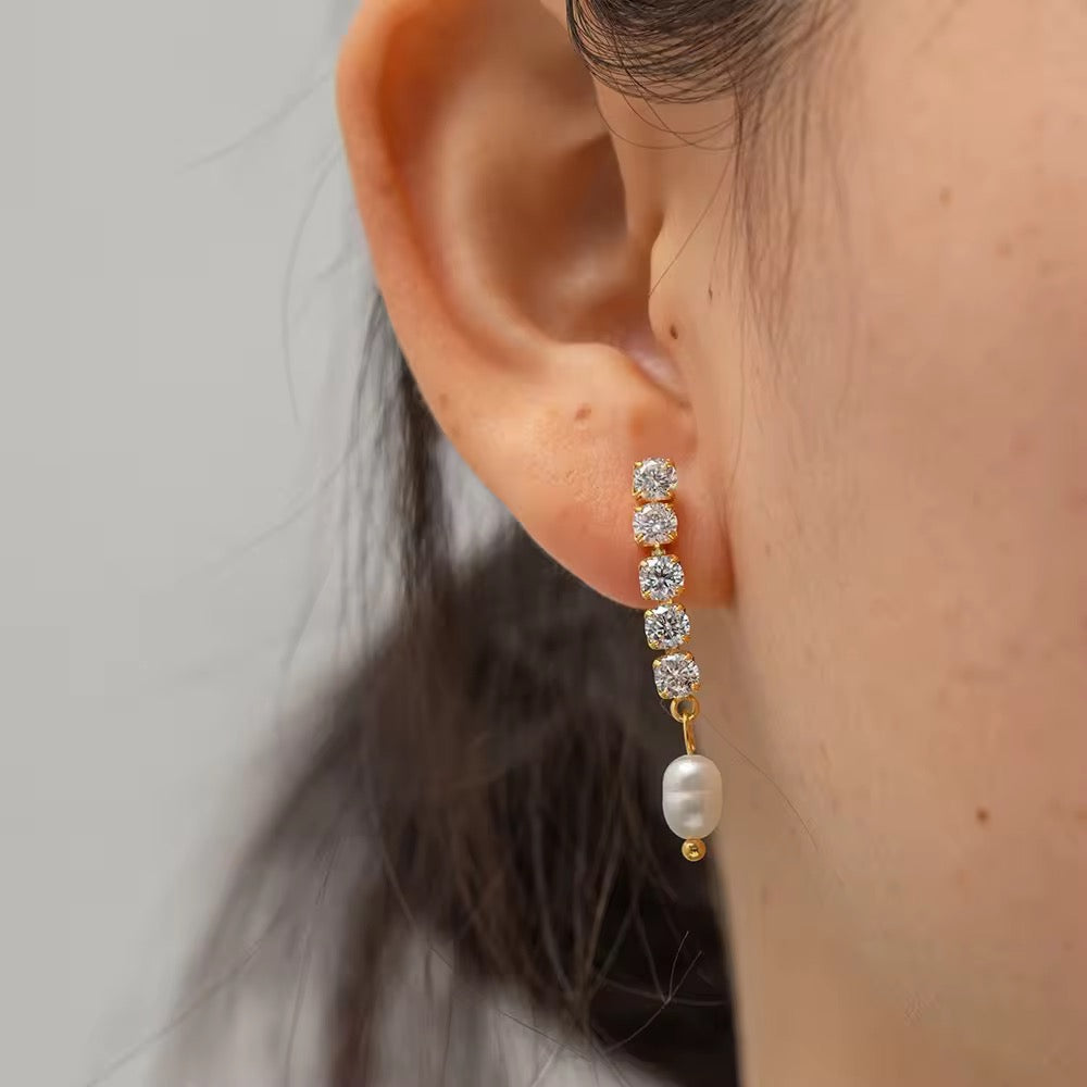 Pearl Bling Drop Earrings