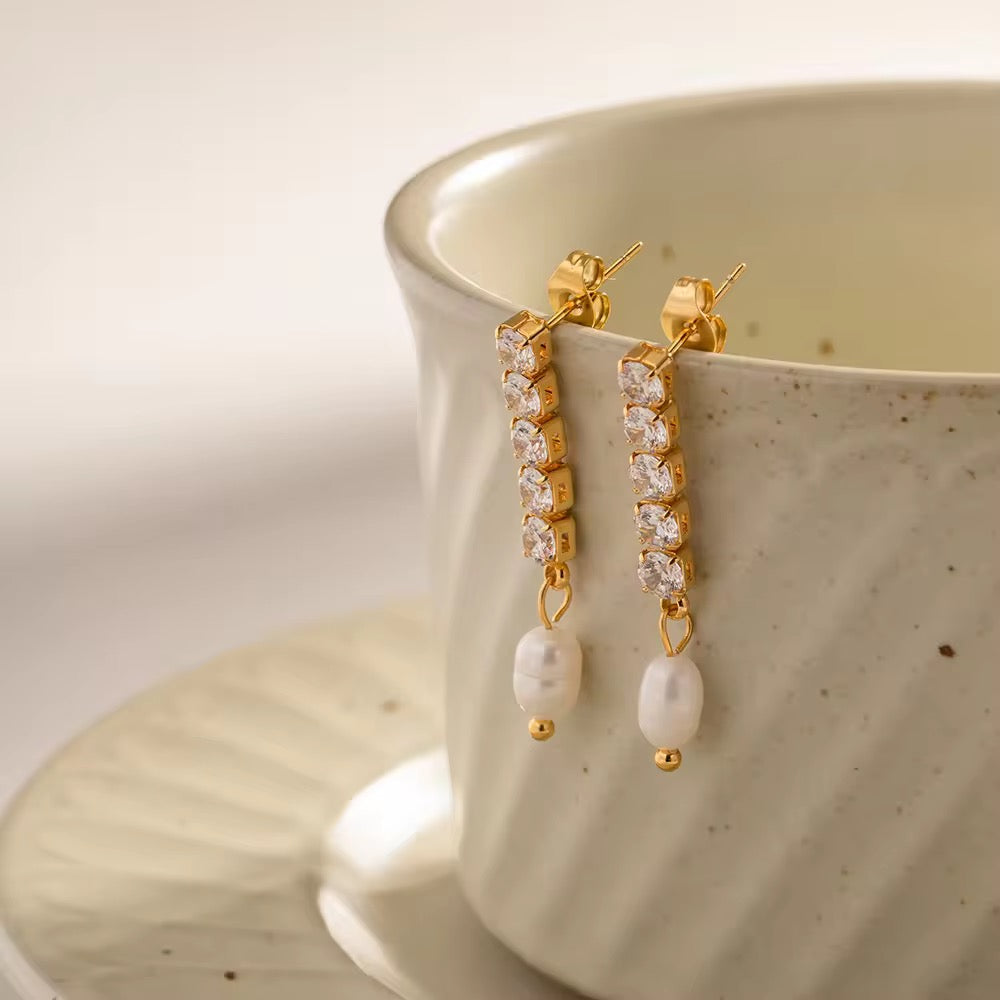 Pearl Bling Drop Earrings