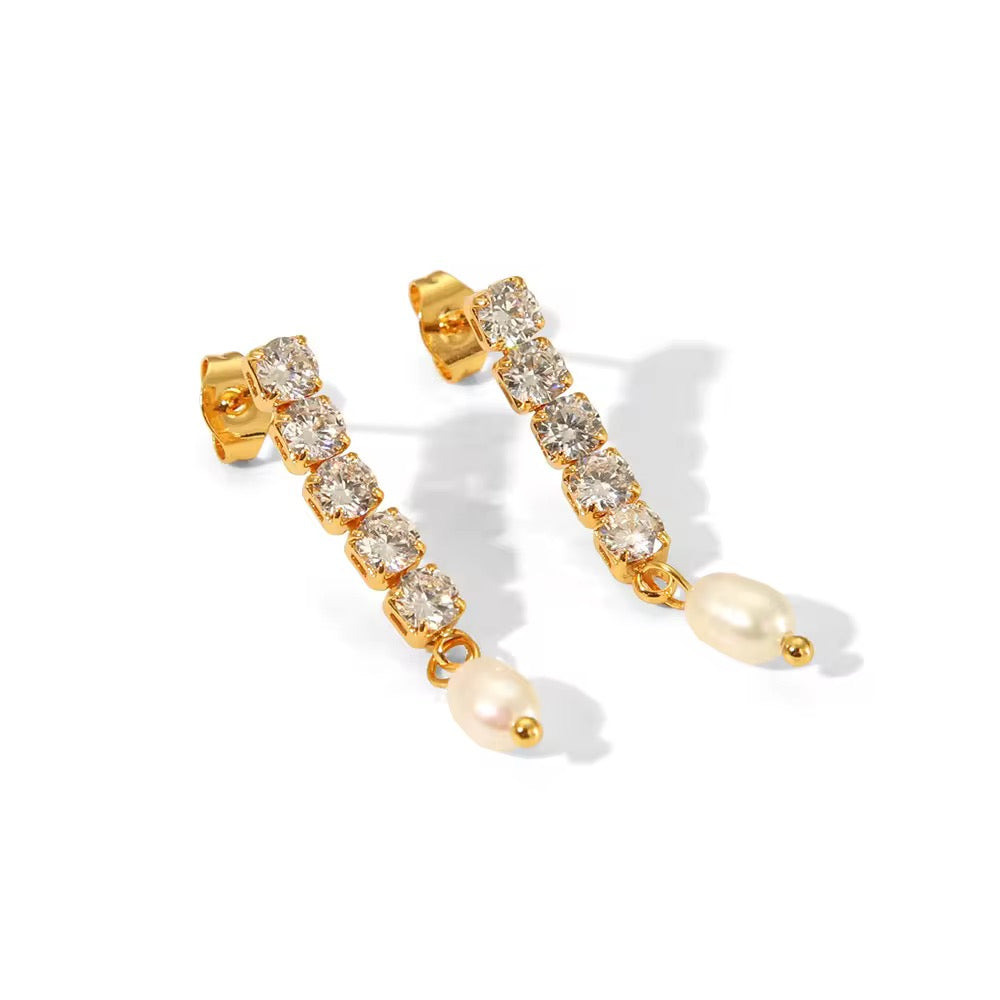 Pearl Bling Drop Earrings